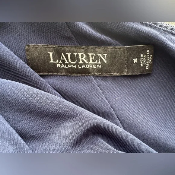 Lauren Ralph Lauren Navy One-Shoulder Draped Dress – Size 14 – NWOT - Picture 8 of 9
